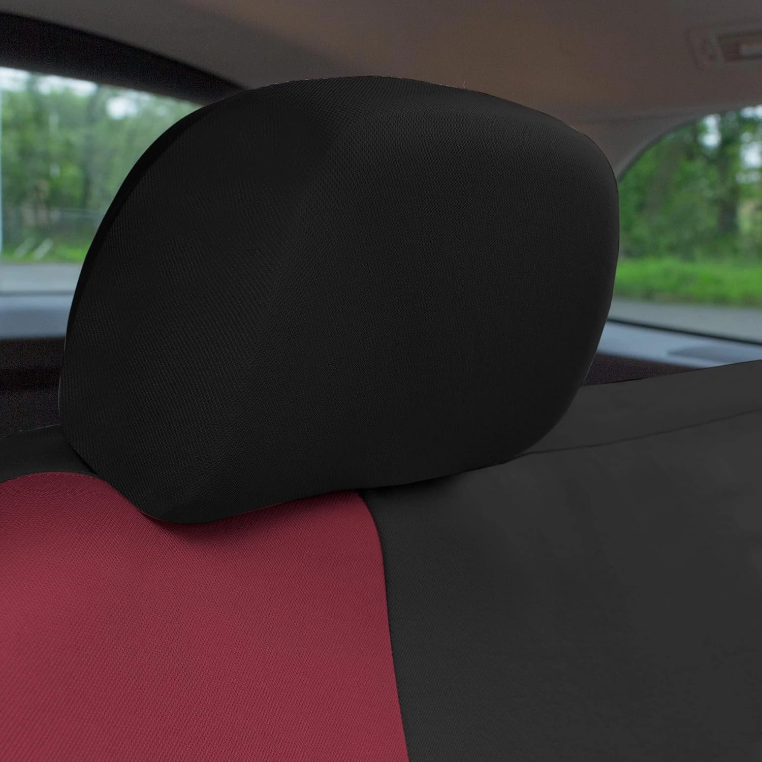 TLH Universal Fit Automotive Seat Covers Burgundy Cloth Car Seat Covers Full Set, Car Seat Protector Interior Accessories Classic Flat Cloth Car Seat Covers fit for Most Cars, Trucks, SUVs or Vans