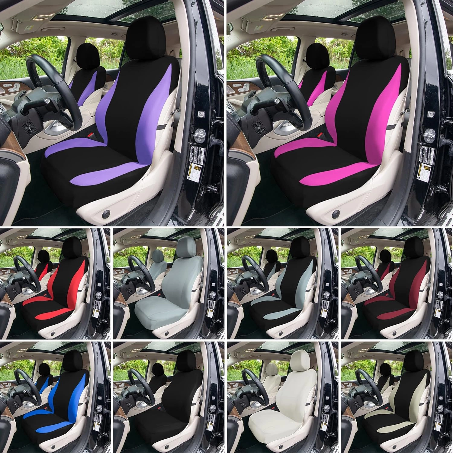 TLH Universal Fit Automotive Seat Covers Burgundy Cloth Car Seat Covers Full Set, Car Seat Protector Interior Accessories Classic Flat Cloth Car Seat Covers fit for Most Cars, Trucks, SUVs or Vans