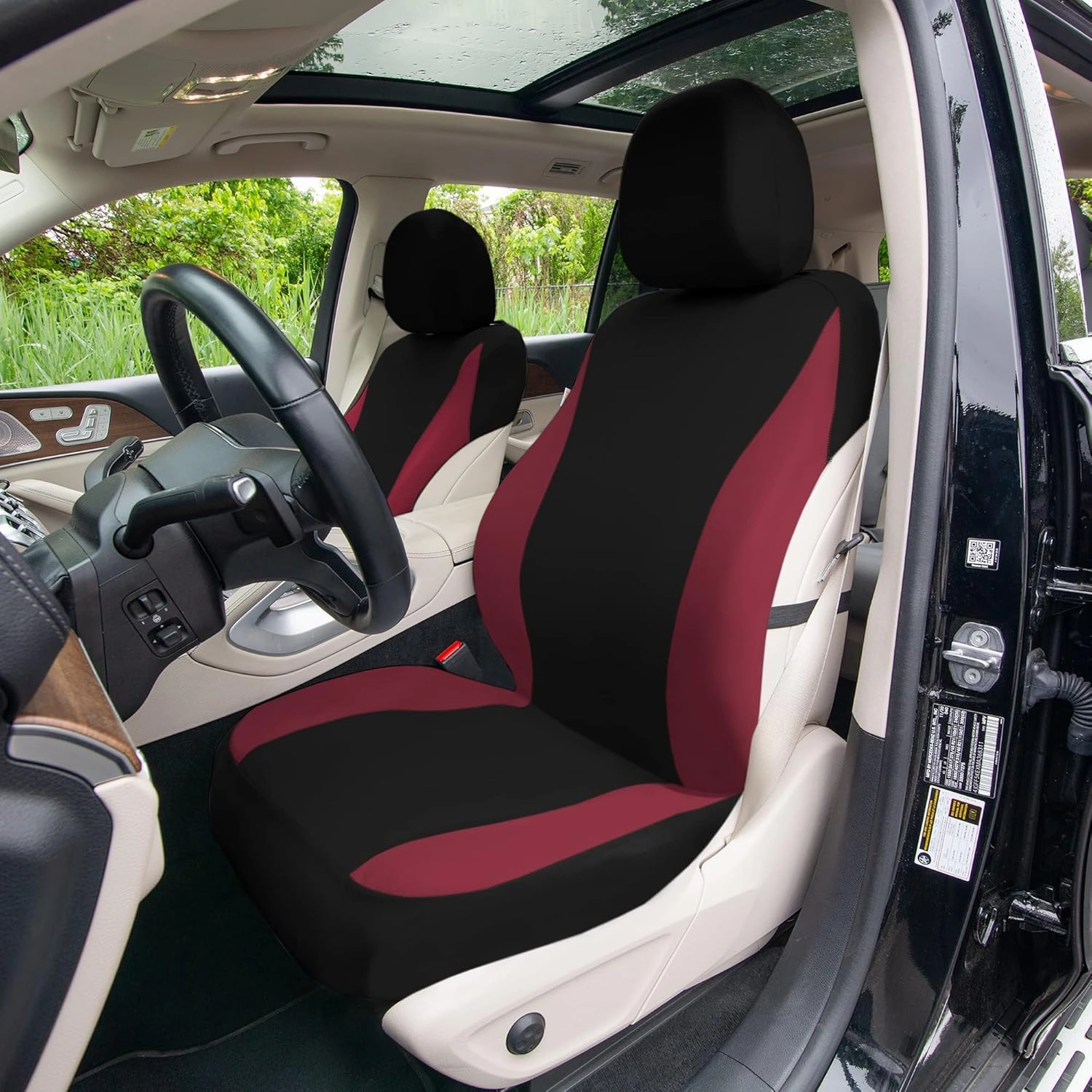 TLH Universal Fit Automotive Seat Covers Burgundy Cloth Car Seat Covers Full Set, Car Seat Protector Interior Accessories Classic Flat Cloth Car Seat Covers fit for Most Cars, Trucks, SUVs or Vans