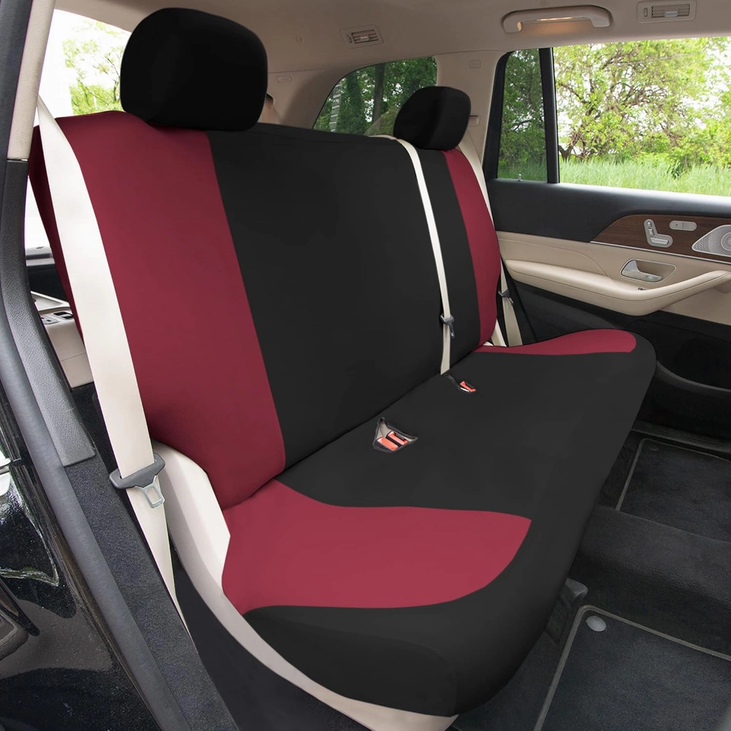 TLH Universal Fit Automotive Seat Covers Burgundy Cloth Car Seat Covers Full Set, Car Seat Protector Interior Accessories Classic Flat Cloth Car Seat Covers fit for Most Cars, Trucks, SUVs or Vans