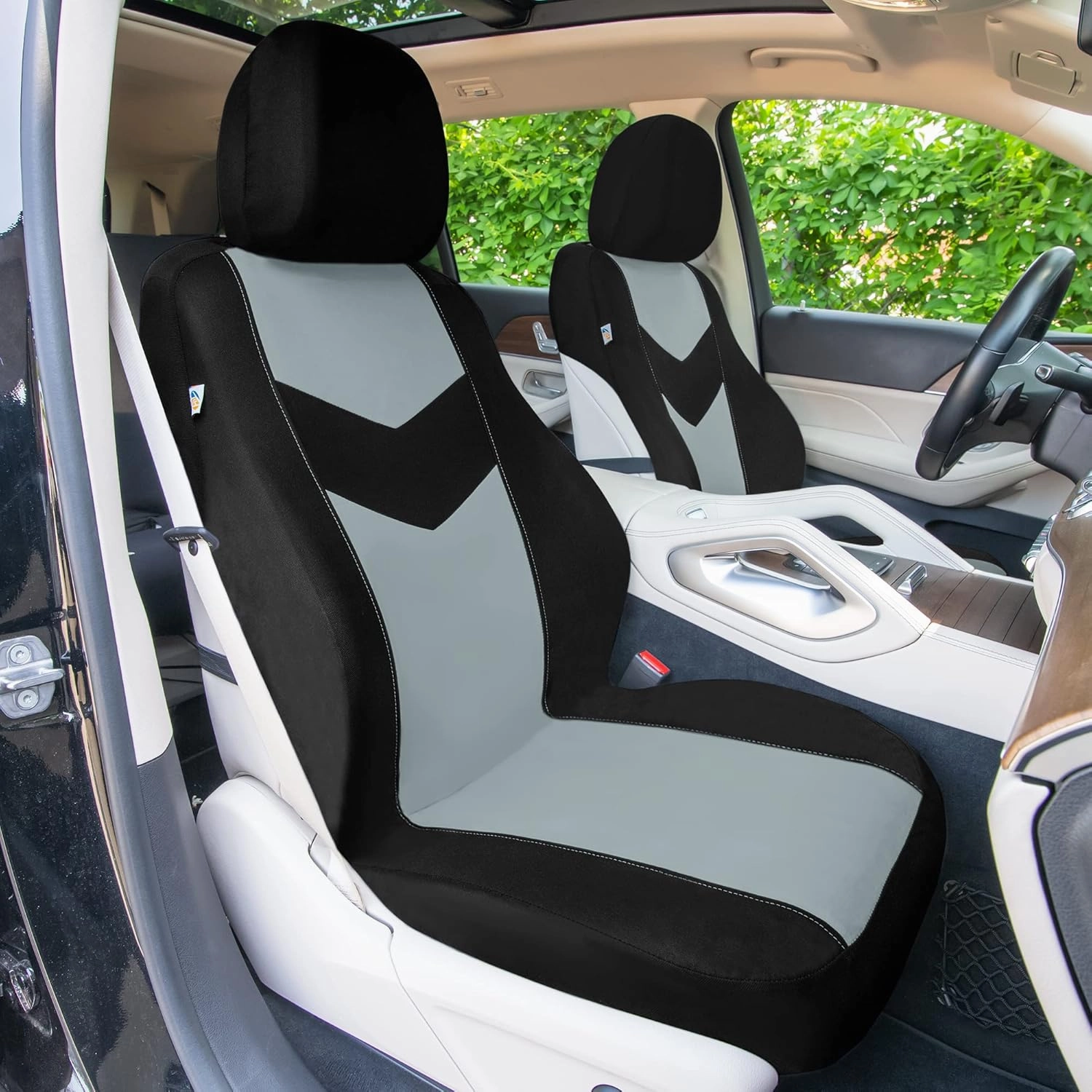 TLH Universal Fit Automotive Seat Covers Gray Black Cloth Car Seat Covers Full Set, Car Seat Protector Interior Accessories Classic Flat Cloth Car Seat Covers fit for Most Cars, Trucks, SUVs or Vans