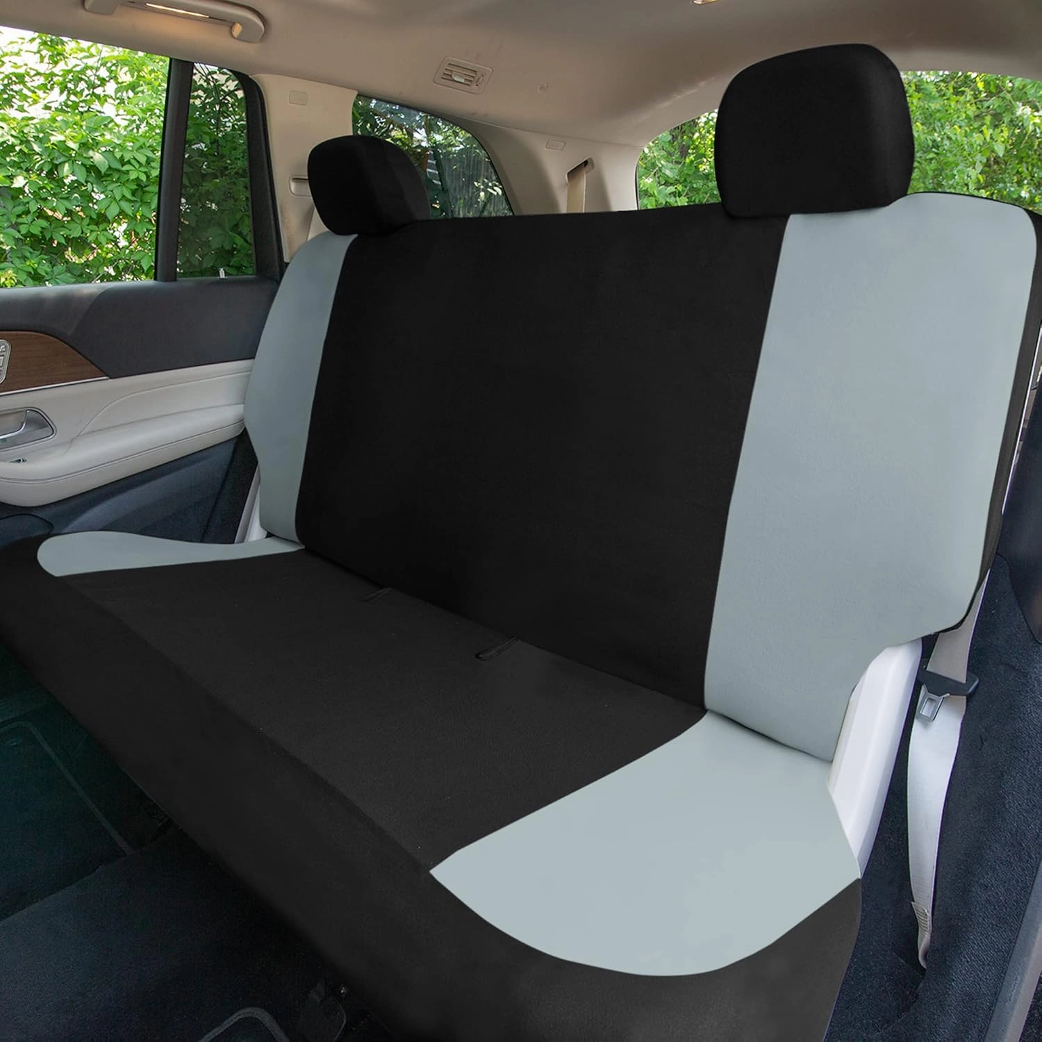 TLH Universal Fit Automotive Seat Covers Gray Black Cloth Car Seat Covers Full Set, Car Seat Protector Interior Accessories Classic Flat Cloth Car Seat Covers fit for Most Cars, Trucks, SUVs or Vans