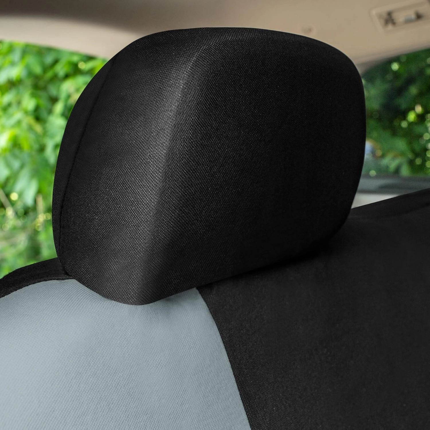 TLH Universal Fit Automotive Seat Covers Gray Black Cloth Car Seat Covers Full Set, Car Seat Protector Interior Accessories Classic Flat Cloth Car Seat Covers fit for Most Cars, Trucks, SUVs or Vans