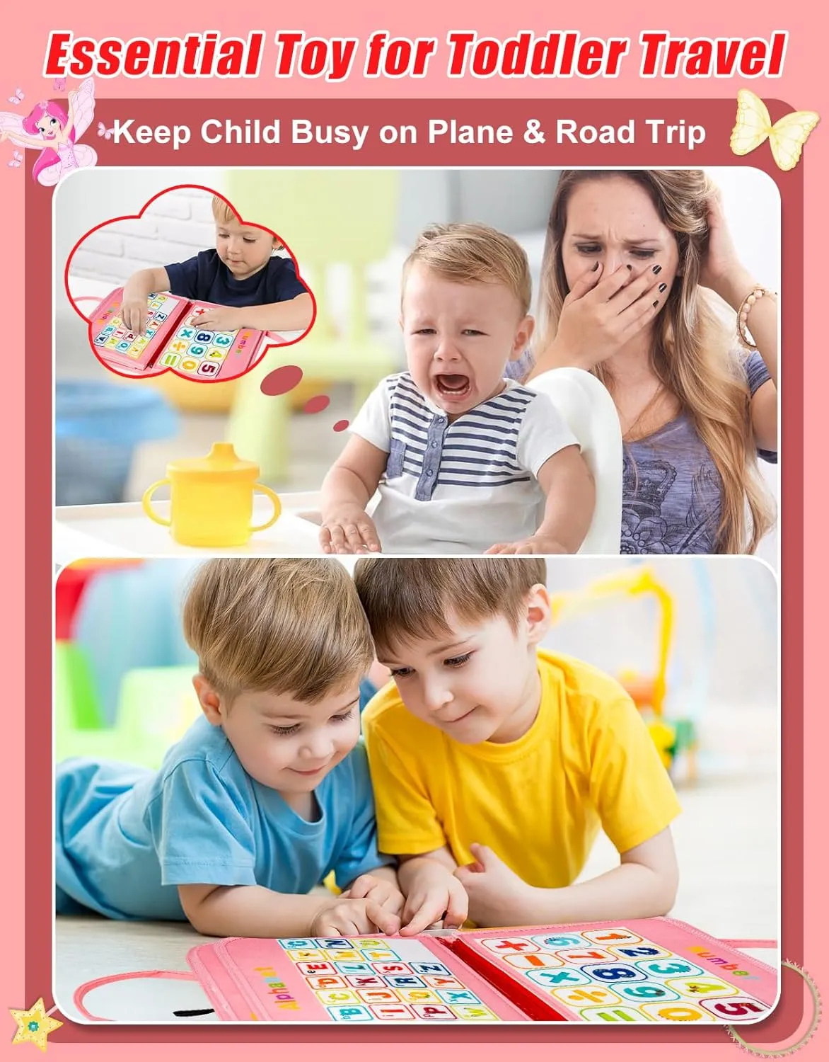 Toddler Busy Board, Montessori Toys Busy Book for Toddlers 1-3 Year Old, Gifts for 2 Year Old Girls Boy, Educational Learning Sensory, Kids Ages 2-4 Activities Toy for Airplane Car Travel