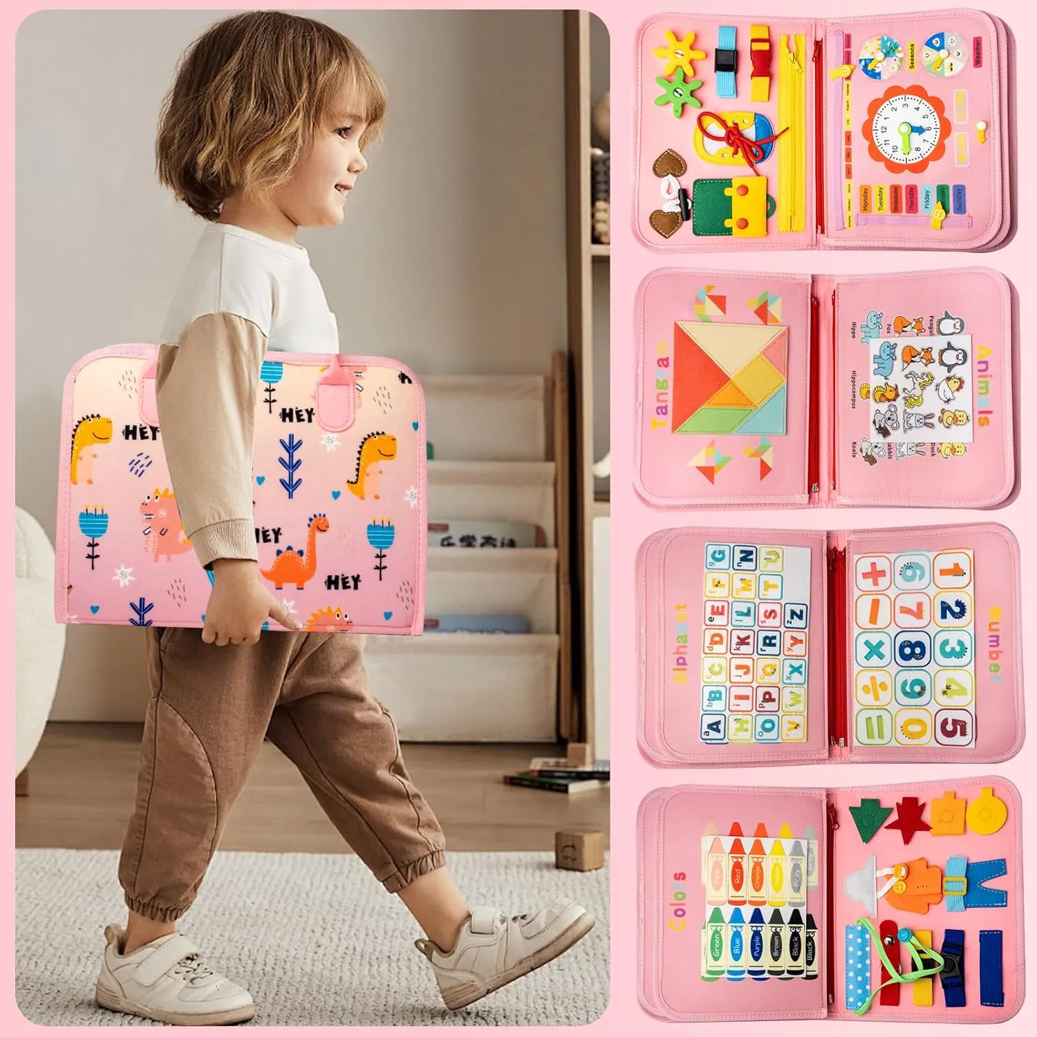 Toddler Busy Board, Montessori Toys Busy Book for Toddlers 1-3 Year Old, Gifts for 2 Year Old Girls Boy, Educational Learning Sensory, Kids Ages 2-4 Activities Toy for Airplane Car Travel