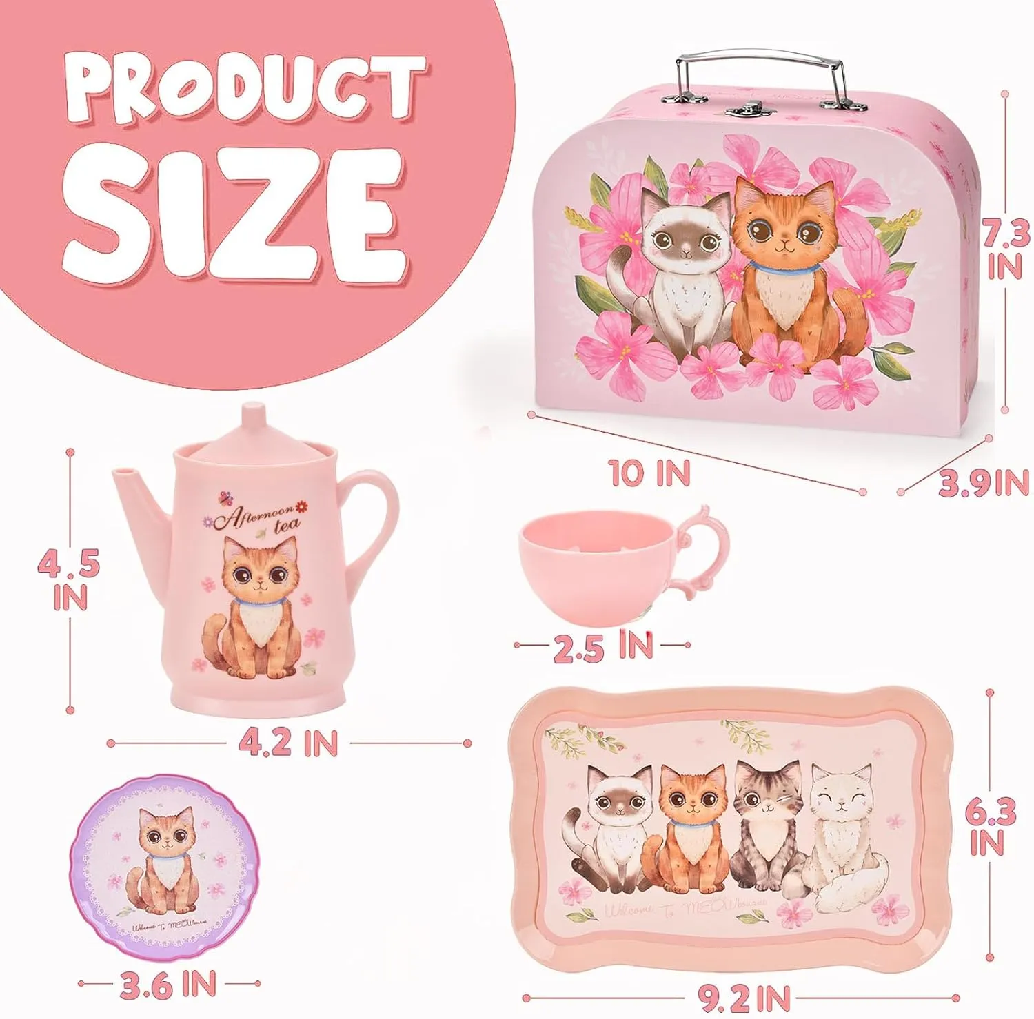 Toddler Toys Tea Party Set for Little Girls - Pretend Plastic Teapot Set, Princess Tea Time Play Kitchen Toy with Desserts, Carrying Case for Birthday and Easter Gifts - Kids Age 3-6