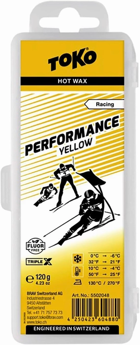 TOKO Performance Wax – Racing Hot Wax for Skis & Snowboard – PFC Free Swiss Technology – 120 Gram Yellow
