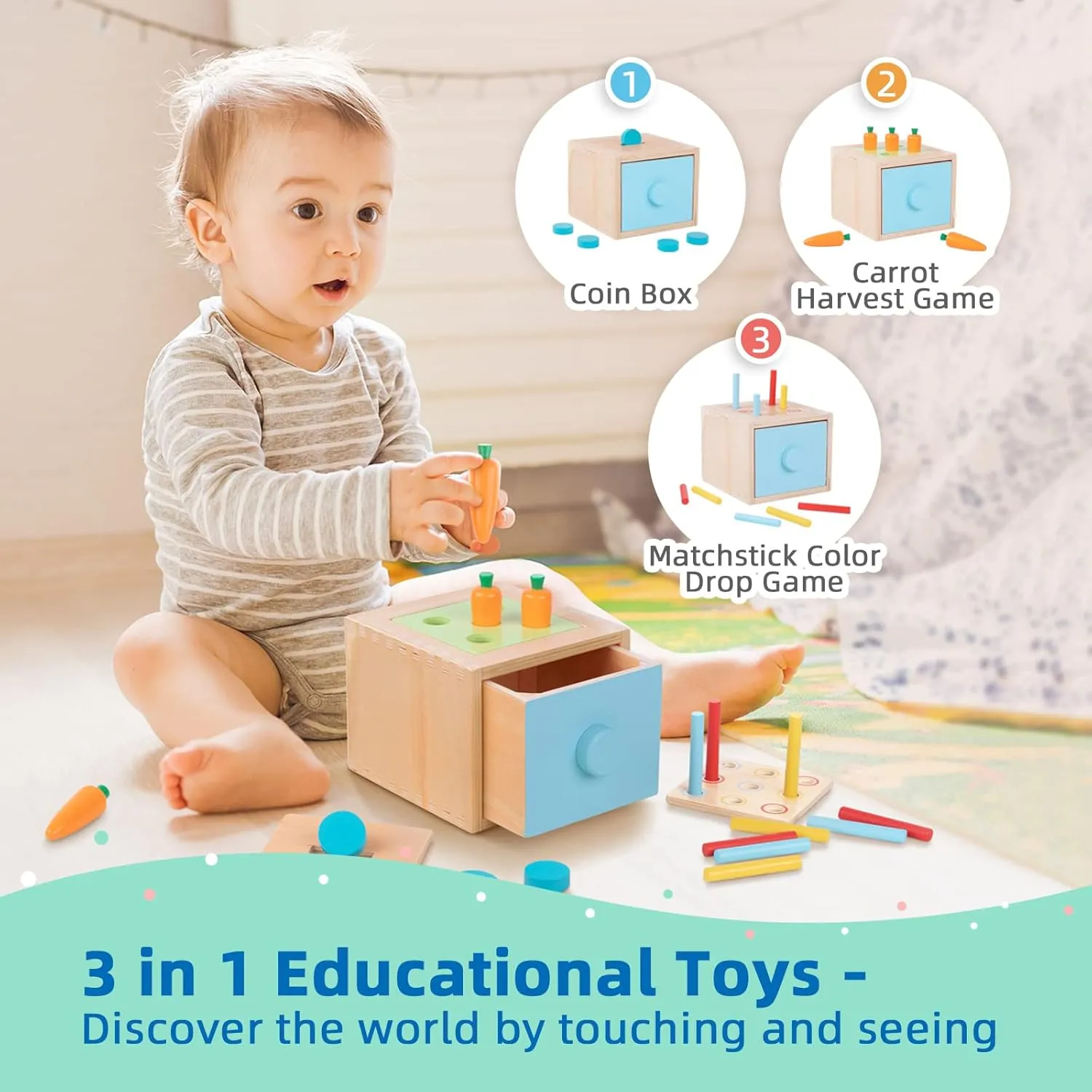TOOKYLAND Early Learning Toy Bundle - 6 in 1 Box Educational Montessori Play Set; Wooden Toddler Toys 13-18 Months Old
