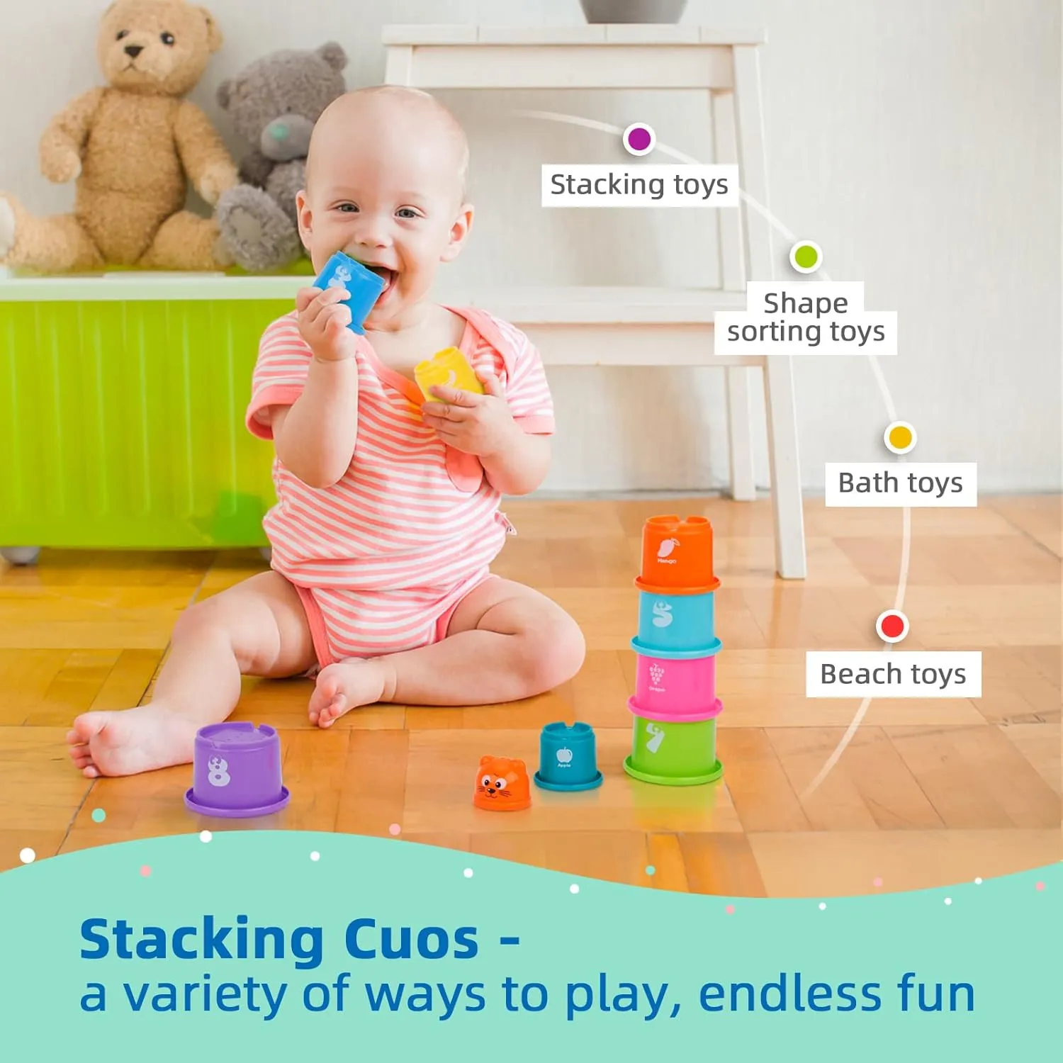 TOOKYLAND Early Learning Toy Bundle - 6 in 1 Box Educational Montessori Play Set; Wooden Toddler Toys 13-18 Months Old