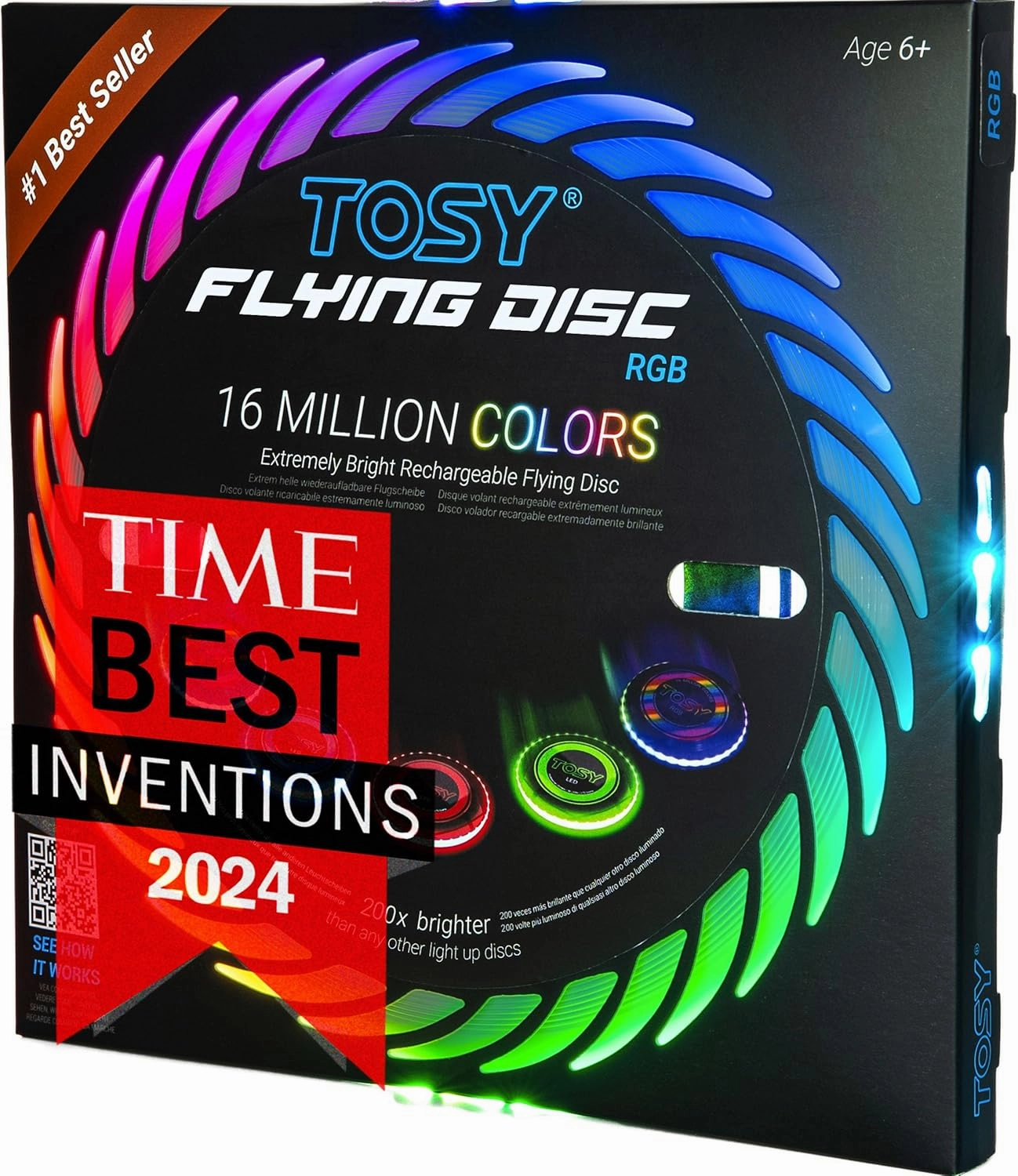 TOSY Flying Disc - 16 Million Colors RGB or 36 LEDs, Extremely Bright, Smart Modes, Camping Essentials for Teens/Kids/Adults/Men/Boys/Girls, Auto Light Up, Patented, Rechargeable, Waterproof, 175g