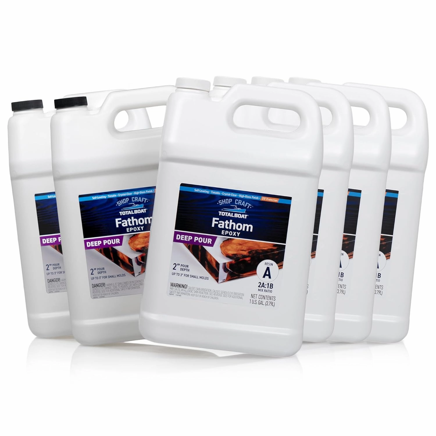 TotalBoat Fathom Deep Pour Epoxy Resin 6 Gallon Kit - 2-3" Depth Crystal-Clear Low Viscosity UV-Resistant Formula for Bubble-Free Casting, River Tables, Flower Preservation, DIY Crafts, and Wood