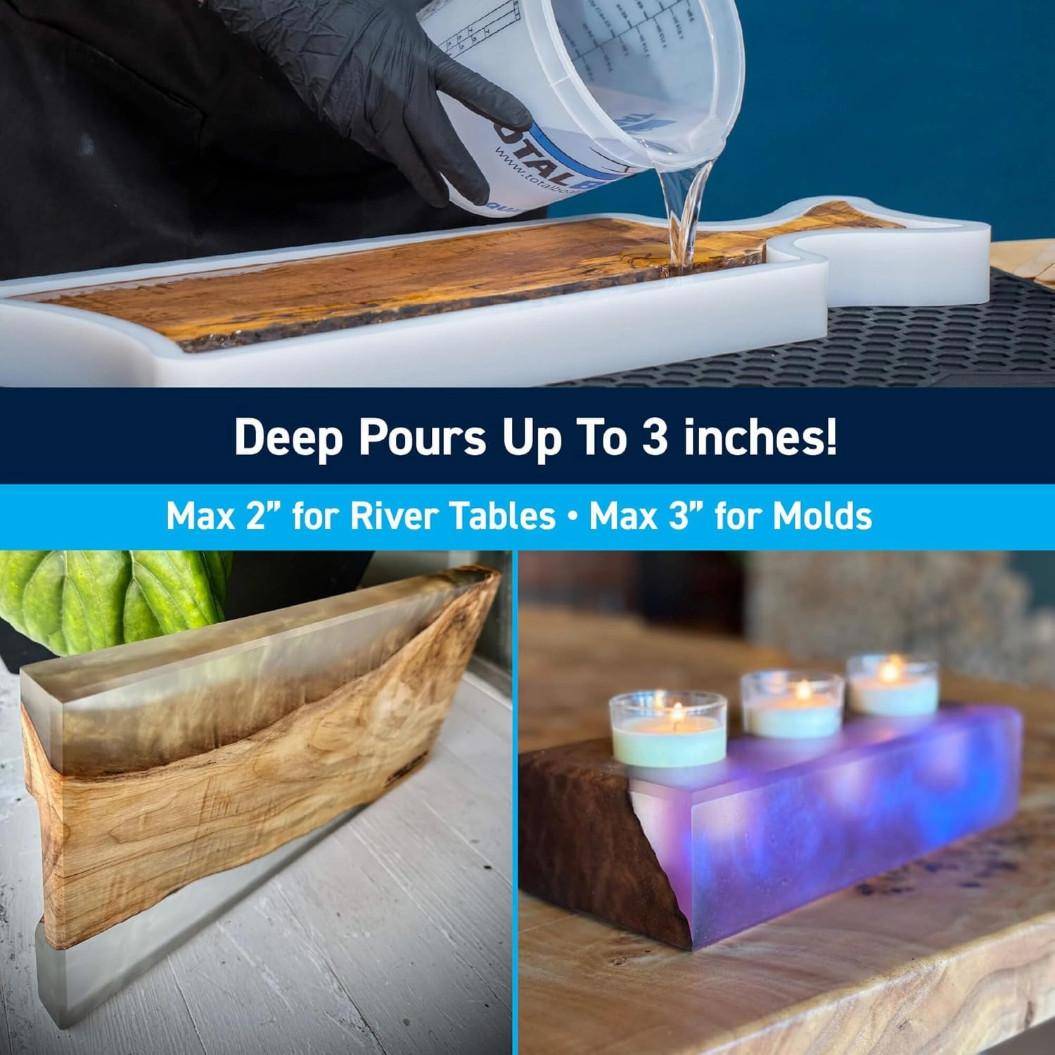 TotalBoat Fathom Deep Pour Epoxy Resin 6 Gallon Kit - 2-3" Depth Crystal-Clear Low Viscosity UV-Resistant Formula for Bubble-Free Casting, River Tables, Flower Preservation, DIY Crafts, and Wood