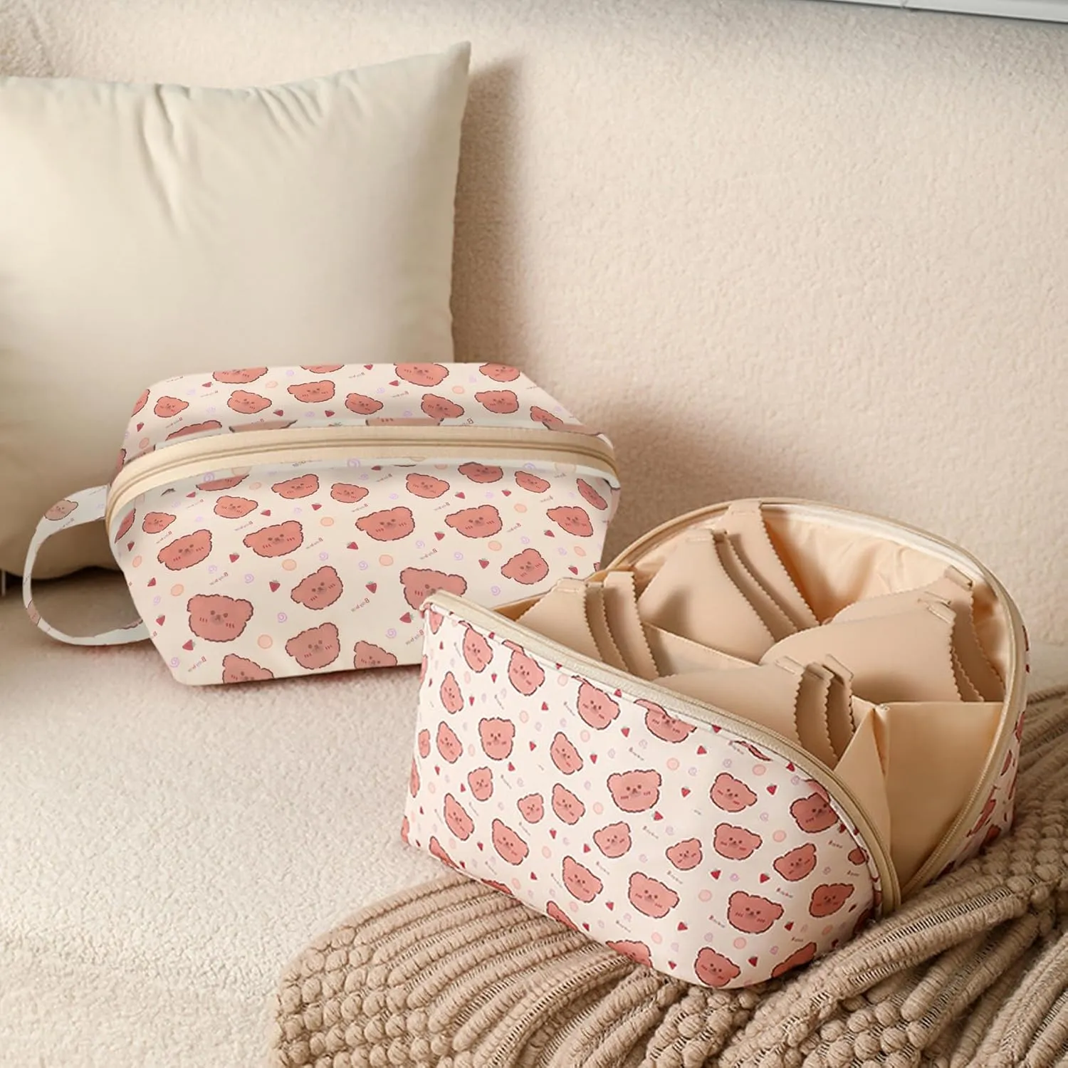 Travel Underwear Organizer Bag Multifunctional Travel Bra Underwear Storage Bag Portable Socks Lingerie Pouch,Bear