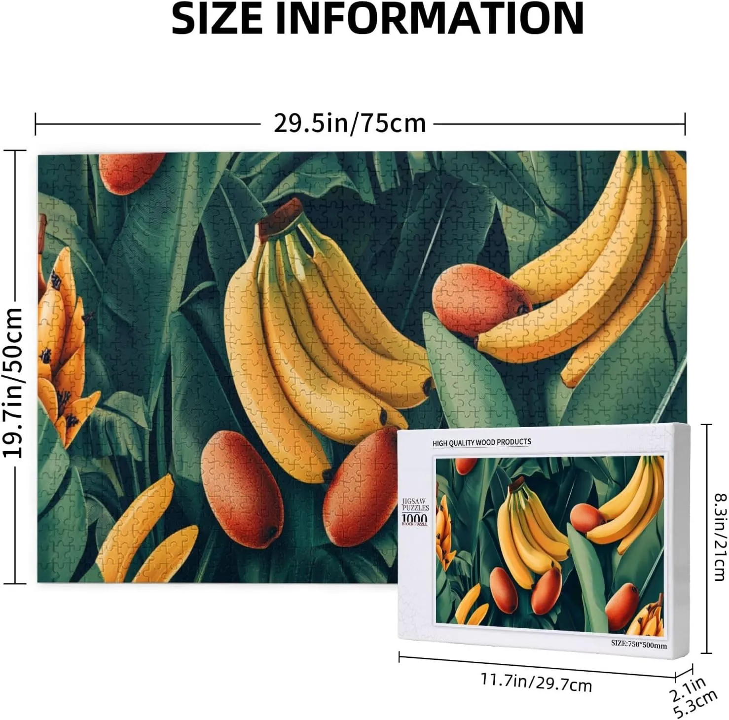 Tropical Banana and Kiwi Fruit, 1000 Pcs Adult Wooden Jigsaw Puzzles,Jungle Challenge to Relieve Pressure，Let Your Imagination Run Wild，Party Events to Bring People Closer Together