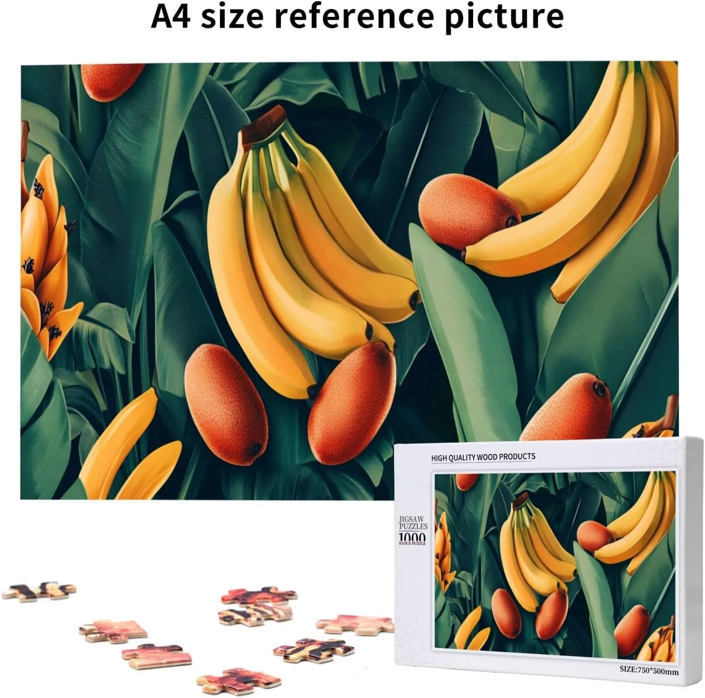 Tropical Banana and Kiwi Fruit, 1000 Pcs Adult Wooden Jigsaw Puzzles,Jungle Challenge to Relieve Pressure，Let Your Imagination Run Wild，Party Events to Bring People Closer Together