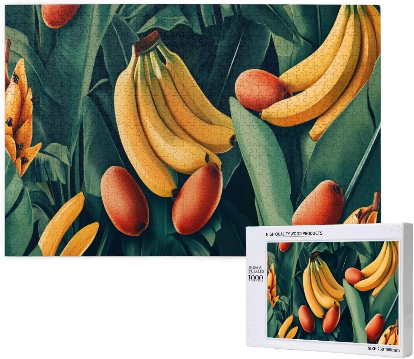 Tropical Banana and Kiwi Fruit, 1000 Pcs Adult Wooden Jigsaw Puzzles,Jungle Challenge to Relieve Pressure，Let Your Imagination Run Wild，Party Events to Bring People Closer Together