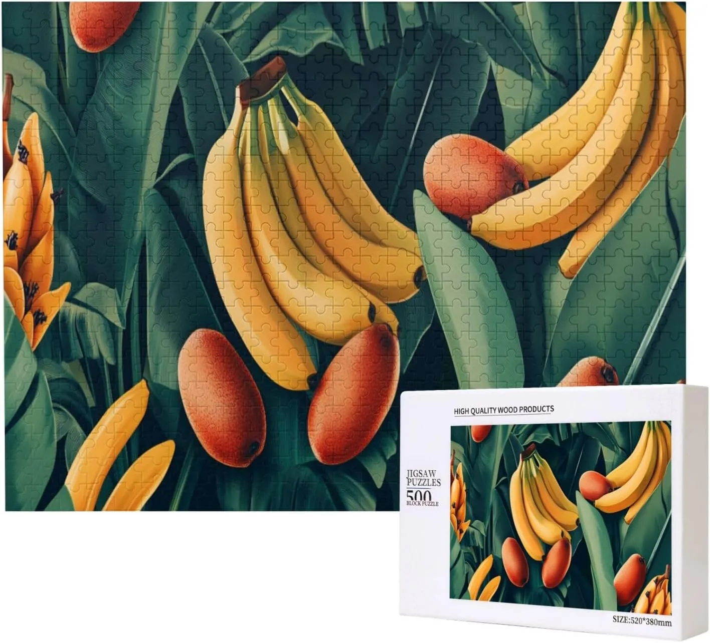 Tropical Banana and Kiwi Fruit, 500 Pcs Adult Wooden Jigsaw Puzzles,Jungle Challenge to Relieve Pressure，Let Your Imagination Run Wild，Party Events to Bring People Closer Together