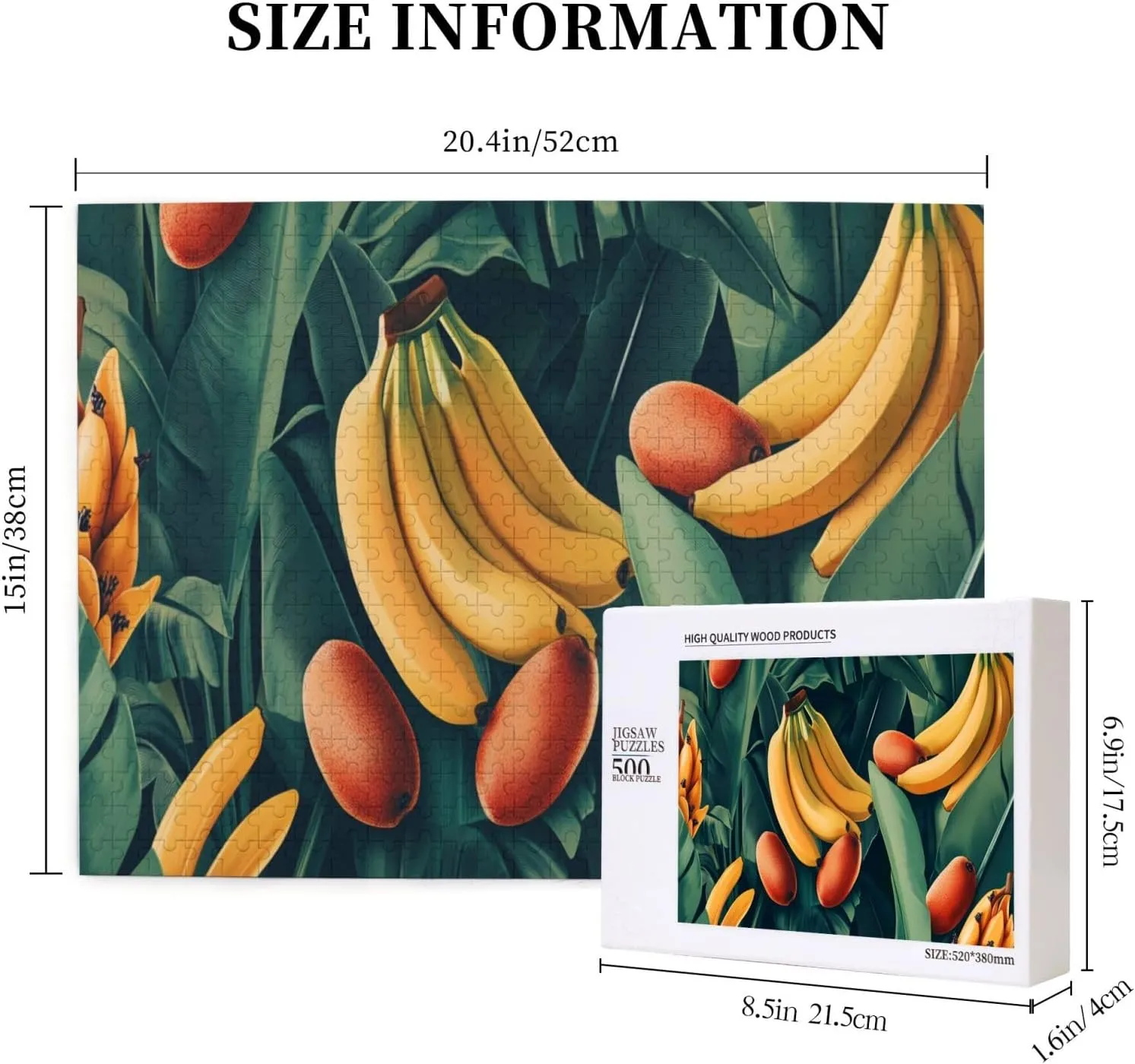 Tropical Banana and Kiwi Fruit, 500 Pcs Adult Wooden Jigsaw Puzzles,Jungle Challenge to Relieve Pressure，Let Your Imagination Run Wild，Party Events to Bring People Closer Together