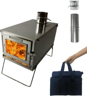 TS01 Portable Camping Wood Stove with 6.56ft Chimney, 304 Stainless Steel Collapsible Stove for Hot Tent,Outdoor Glamping,Hunting,Easy Cooking