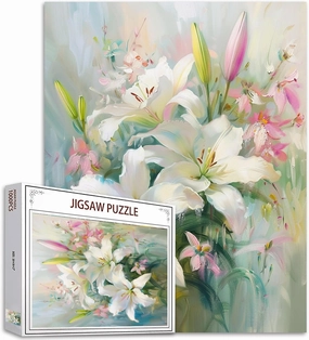Tucocoo White Lilies Jigsaw Puzzles for Adults 1000 Pieces, Flowers Blooming Garden Art Style Jigsaw Puzzle Colorful DIY Puzzles for Home Decoration Gifts, Family Puzzle Perfect for Game Nights