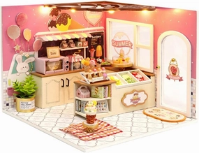 TuKIIE DIY Miniature Dollhouse Kit with Furniture, 1:24 Scale Creative Room Mini Wooden Doll House Accessories Plus Dust Proof for Kids Teens Adults(Ice Cream Shop)