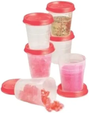 Tupperware Tupper Minis Classic Sheer Midgets Set in Natural with Flamingo Pink Seal