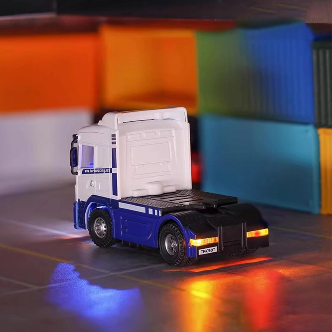Turbo Racing 1/76 RC Drift Truck Tractor, C50-T 2.4G Electric RWD Remote Control Racing Car with Headlights, RTR 3CH Mini Drift Vehicle Gift for Hobbyists & Adult