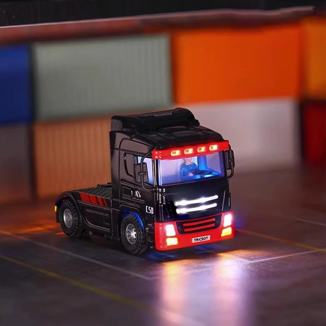 Turbo Racing 1/76 RC Drift Truck Tractor, C50-T 2.4G Electric RWD Remote Control Racing Car with Headlights, RTR 3CH Mini Drift Vehicle Gift for Hobbyists & Adult