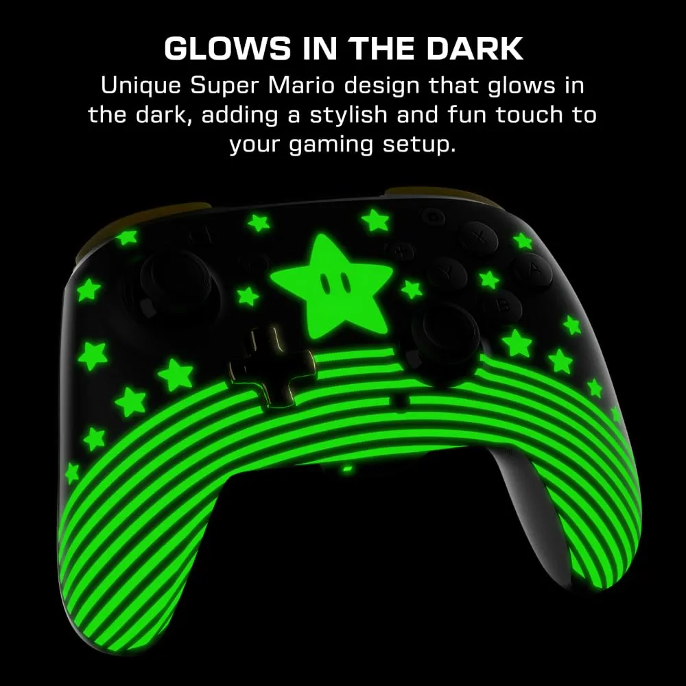 Turtle Beach Rematch Wireless Nintendo Switch Pro Controller: Officially Licensed for Nintendo Switch/Lite/OLED Models, Mappable Buttons, Glow in the Dark, Rechargeable Battery Power, Super Mario Star