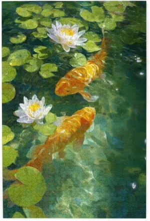 Two Golden Fish Jigsaw Puzzle 1000 Piece,20x30 Inches Wooden Picture Jigsaw Puzzles for Adult Family Game