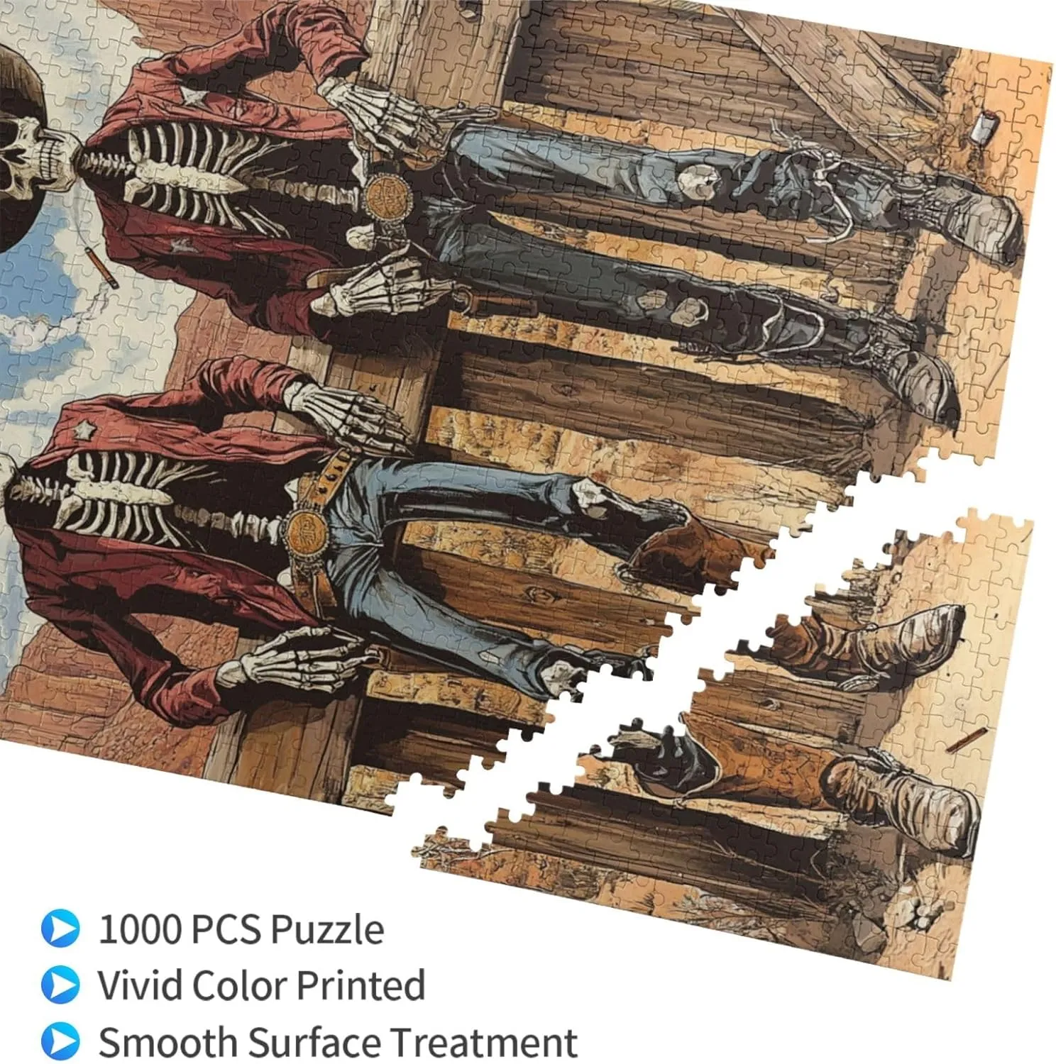 Two Skeleton Cowboys in Desert,1000 Piece Wooden Puzzle for Adults,Unique Artwork for Adult,Brain Training Challenge, Stress Relief Activity,Eco-Friendly Pieces，Gifts for Friends