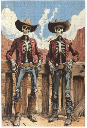 Two Skeleton Cowboys in Desert,1000 Piece Wooden Puzzle for Adults,Unique Artwork for Adult,Brain Training Challenge, Stress Relief Activity,Eco-Friendly Pieces，Gifts for Friends