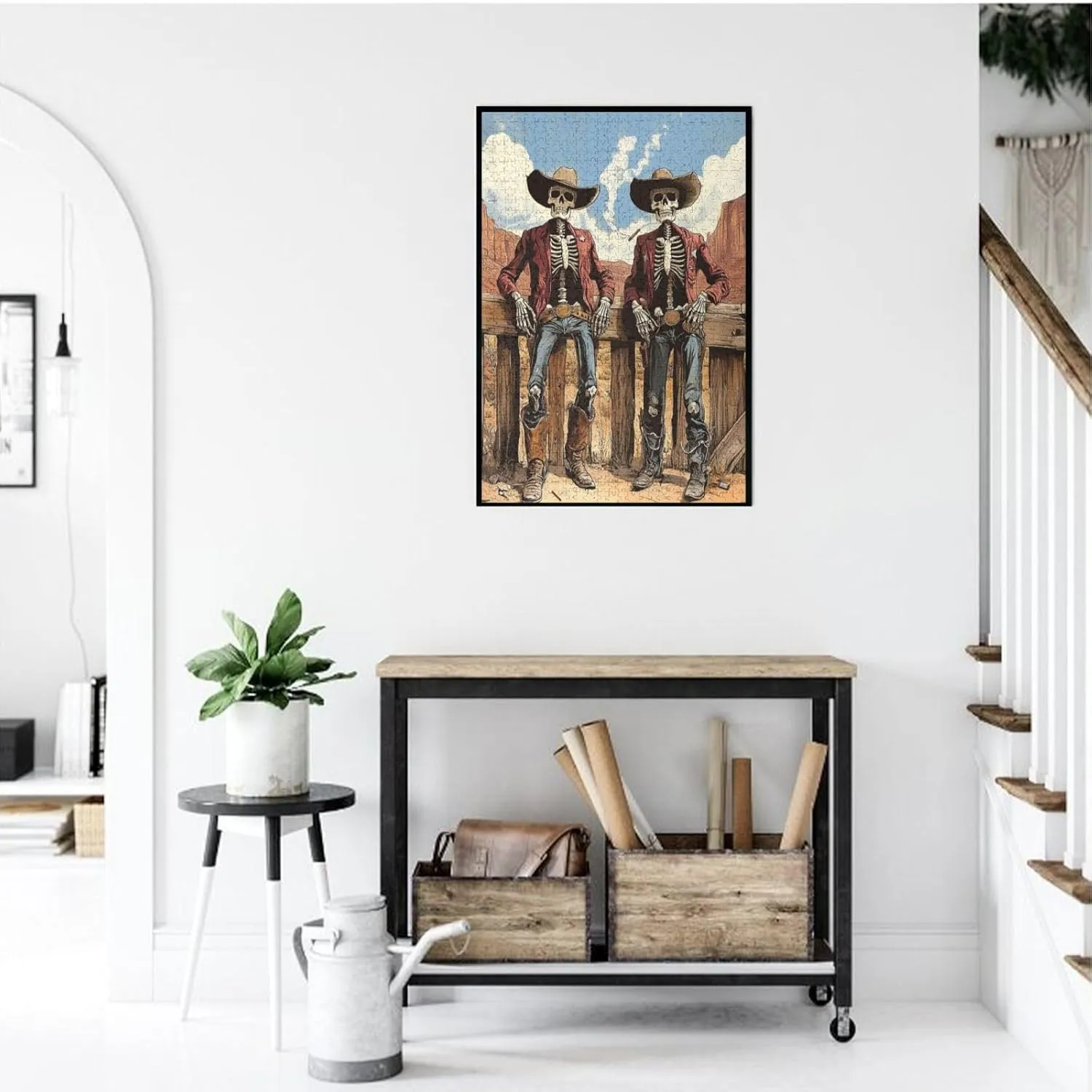 Two Skeleton Cowboys in Desert,1000 Piece Wooden Puzzle for Adults,Unique Artwork for Adult,Brain Training Challenge, Stress Relief Activity,Eco-Friendly Pieces，Gifts for Friends