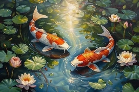 Two Koi Fish in A Pond Jigsaw Puzzles for Adults and Kids 1000 Piece Educational Games Colorful Puzzles for Home Decoration