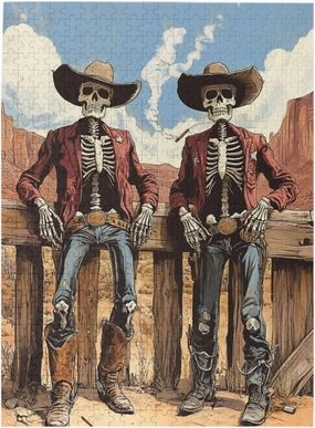 Two Skeleton Cowboys in Desert,500 Piece Wooden Puzzle for Adults,Unique Artwork for Adult,Brain Training Challenge, Stress Relief Activity,Eco-Friendly Pieces，Gifts for Friends