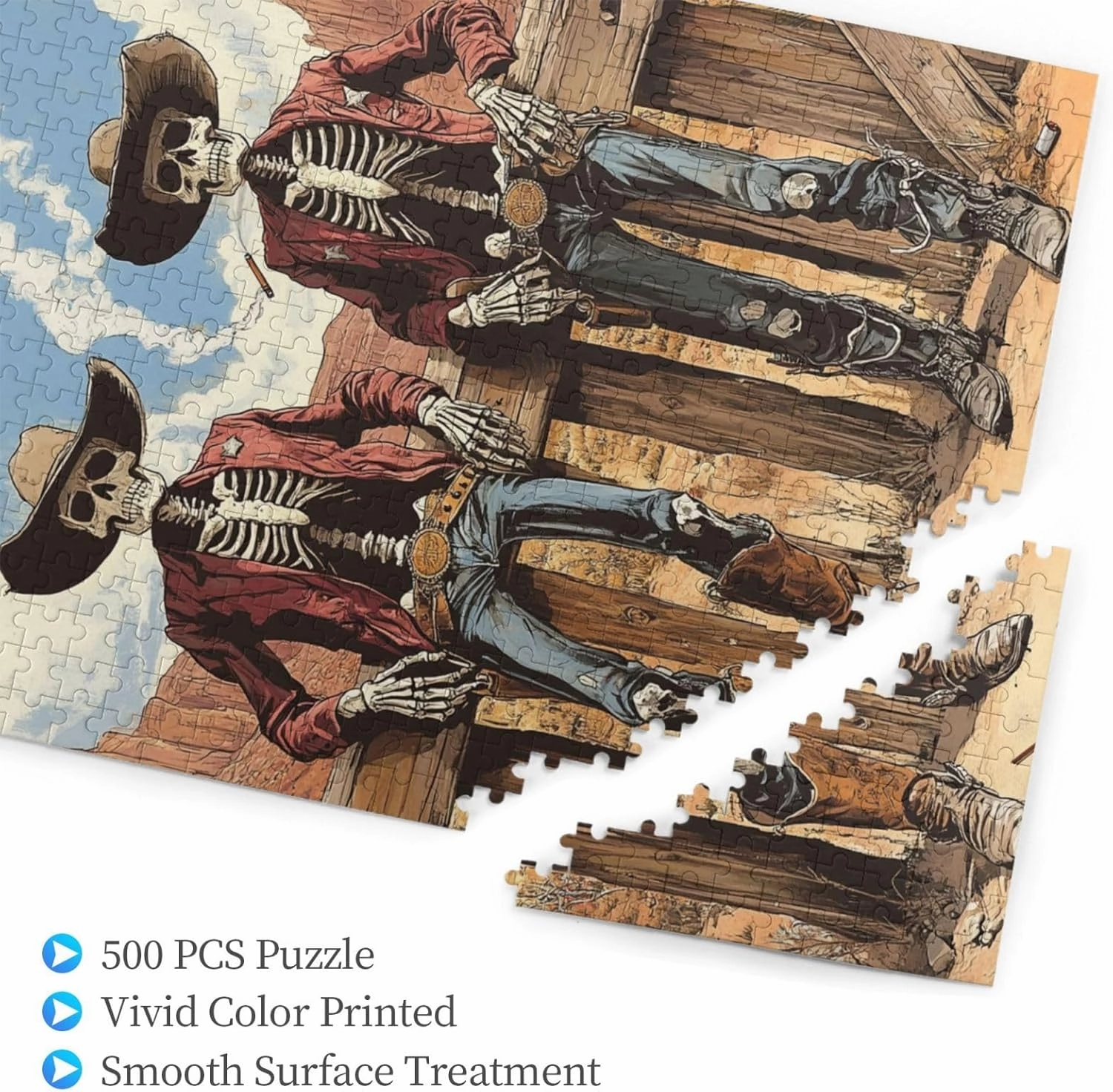 Two Skeleton Cowboys in Desert,500 Piece Wooden Puzzle for Adults,Unique Artwork for Adult,Brain Training Challenge, Stress Relief Activity,Eco-Friendly Pieces，Gifts for Friends