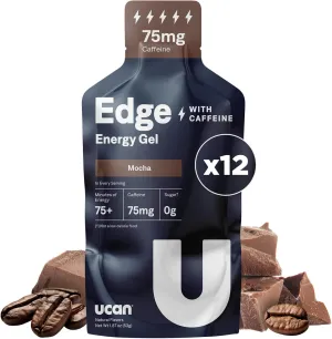UCAN Edge Energy Gel Shots, Mocha   Caffeine (12, 2 Ounce Packets) for Running, Training, Workouts, Fitness, Cycling, Crossfit | Sugar-Free, Vegan, & Keto Friendly Energy