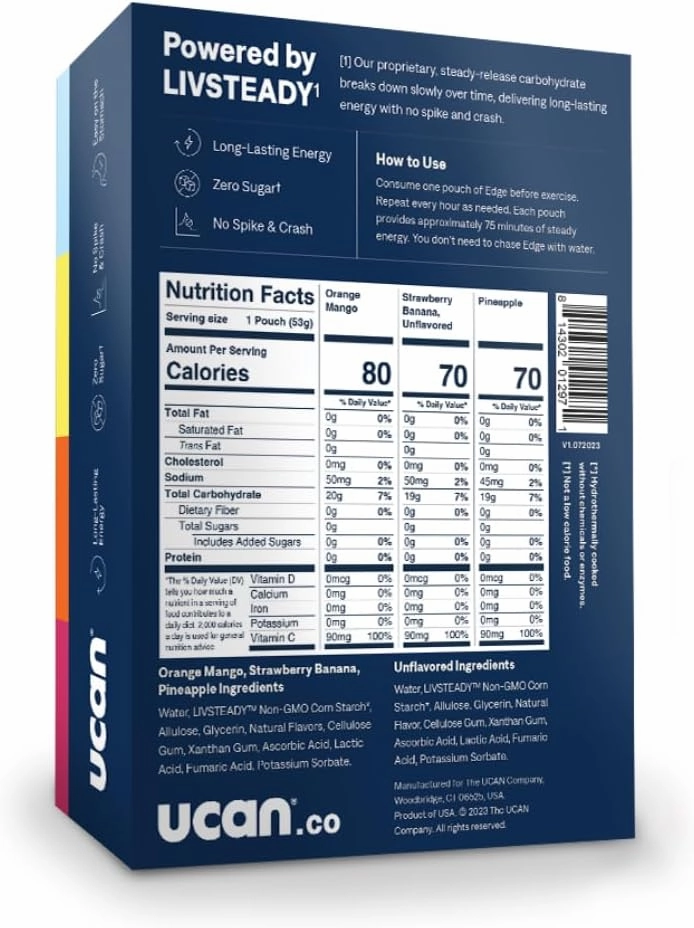 UCAN Edge Energy Gel Shots, Variety Pack (12, 2 Ounce Packets) for Running, Training, Workouts, Fitness, Cycling, Crossfit | Sugar-Free, Vegan, & Keto Friendly Energy