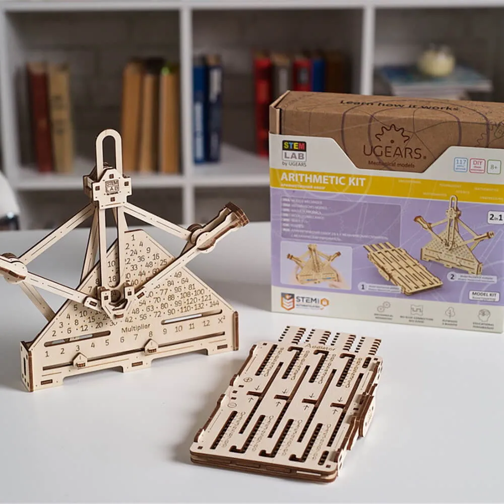 UGEARS STEM Arithmetic Kit 2-in-1 - Creative Wooden Model Kits for Adults Teens and Children - DIY Mechanical Science Kit for Self Assembly - Unique