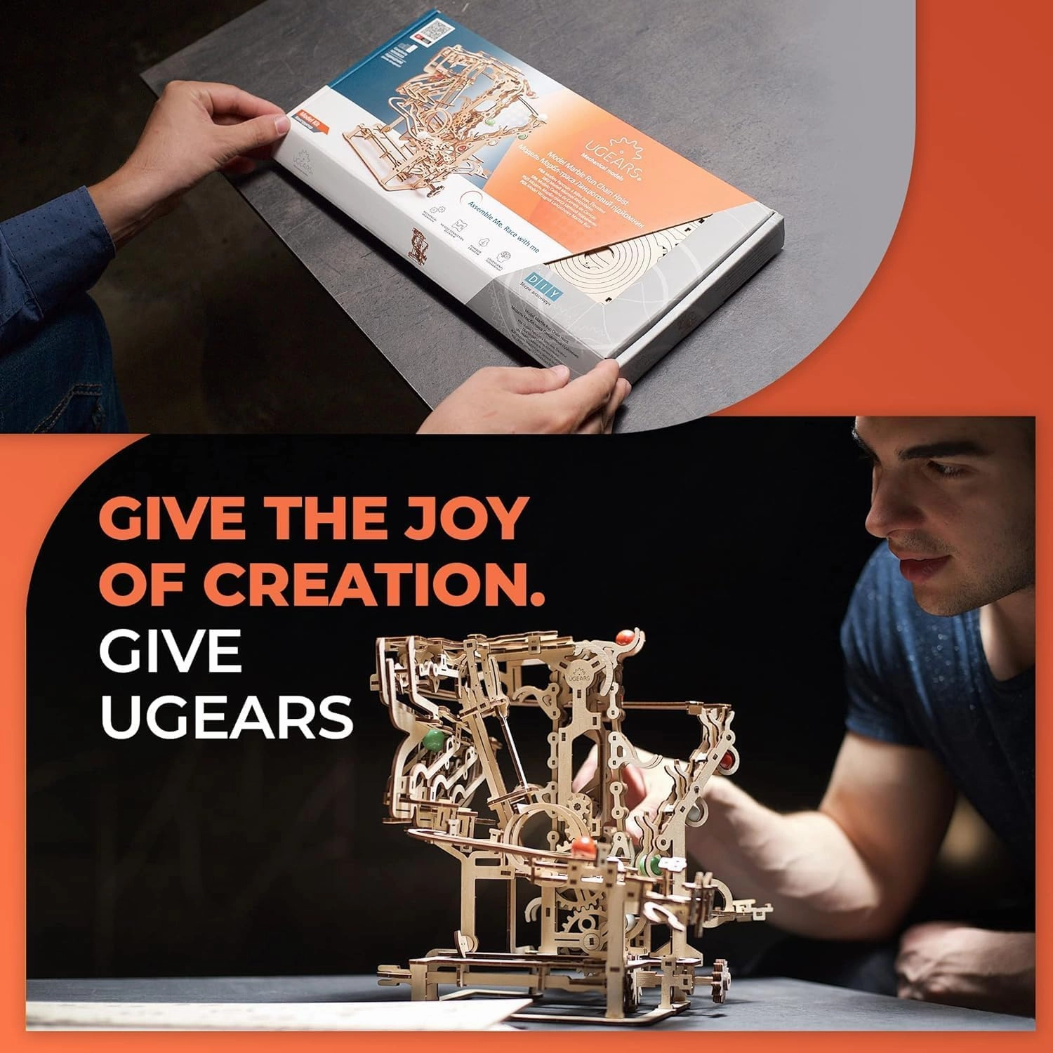 UGEARS Wooden Marble Run Chain Hoist - Mechanical 3D Wooden Puzzle for Adults, DIY Model Kit for Adults, Unique Puzzle - 3D Puzzle Marble Game Gifts - 400 Pieces