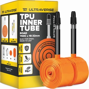 Ultraverse TPU Road Bike Inner Tube 700 x 18-32 with 45mm, 65mm, 85mm Presta Valves Ultra Lightweight Tubes for Road and Gravel Bicycles - 2 Pack with Repair Patch Kit