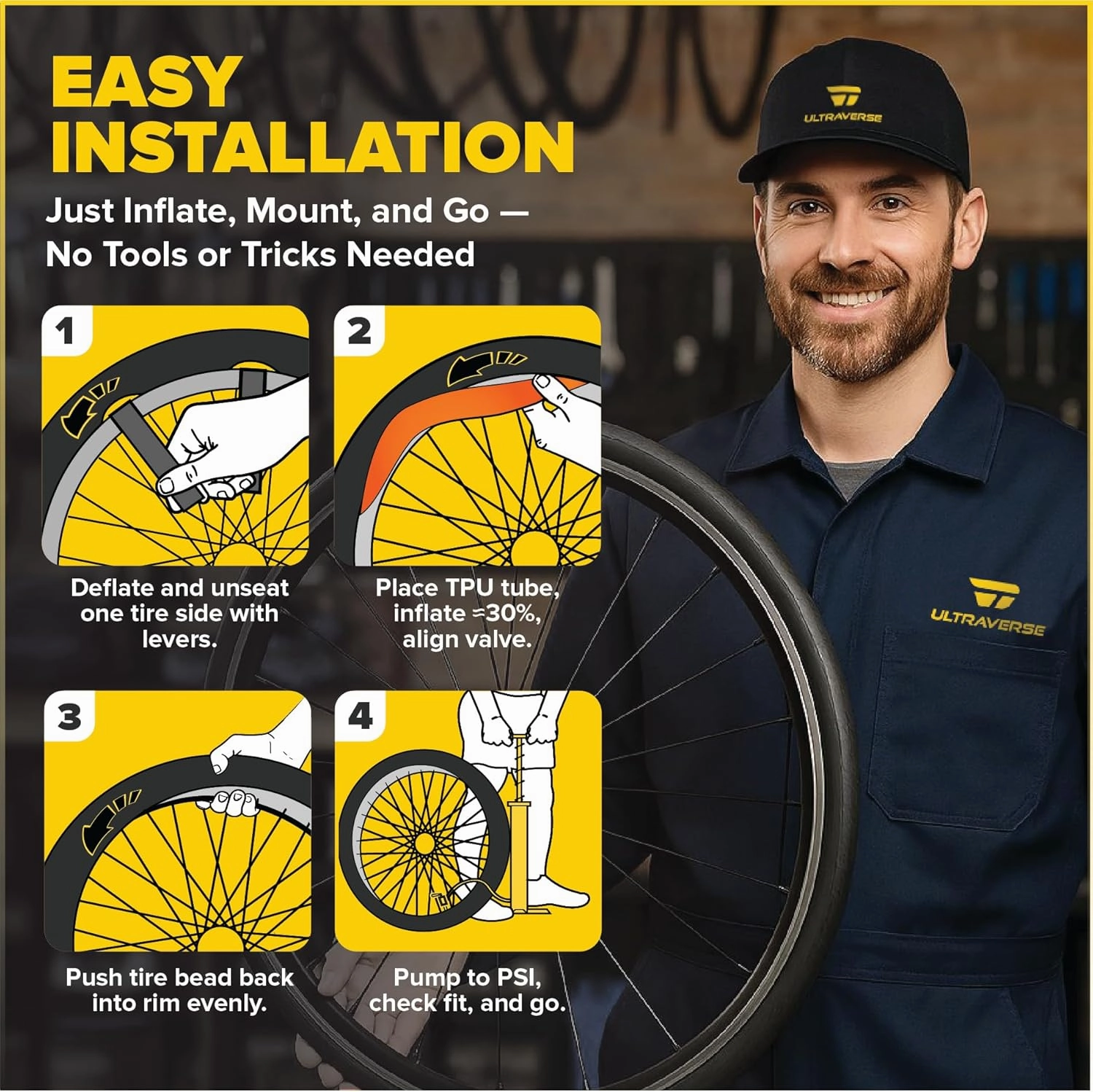 Ultraverse TPU Road Bike Inner Tube 700 x 18-32 with 45mm, 65mm, 85mm Presta Valves Ultra Lightweight Tubes for Road and Gravel Bicycles - 2 Pack with Repair Patch Kit