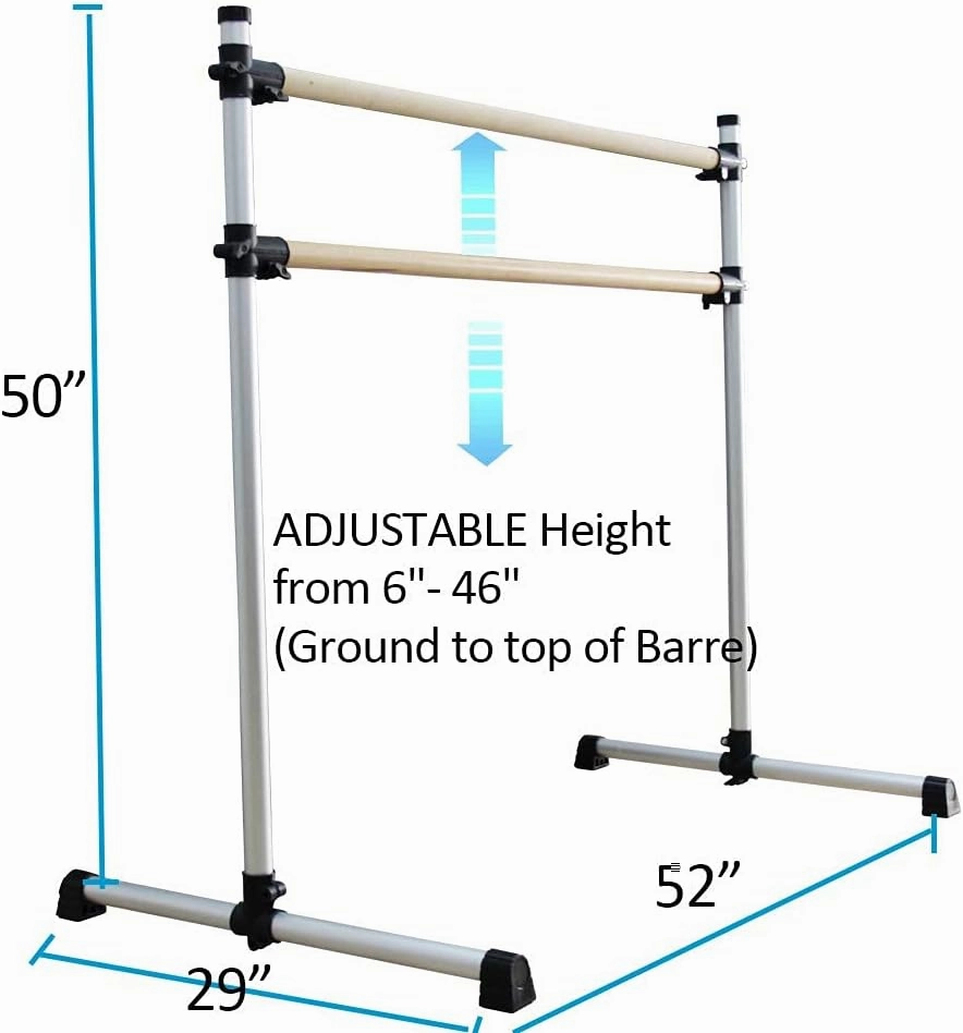 UMEKEN Wood/Aluminum/Steel Ballet Barre 4 Foot Portable Barre Bar Home Adjustable Freestanding Ballet Stretch Dance Bar for Kids Adult with Carry Bag