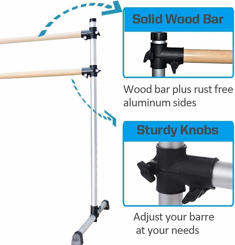 UMEKEN Wood/Aluminum/Steel Ballet Barre 4 Foot Portable Barre Bar Home Adjustable Freestanding Ballet Stretch Dance Bar for Kids Adult with Carry Bag