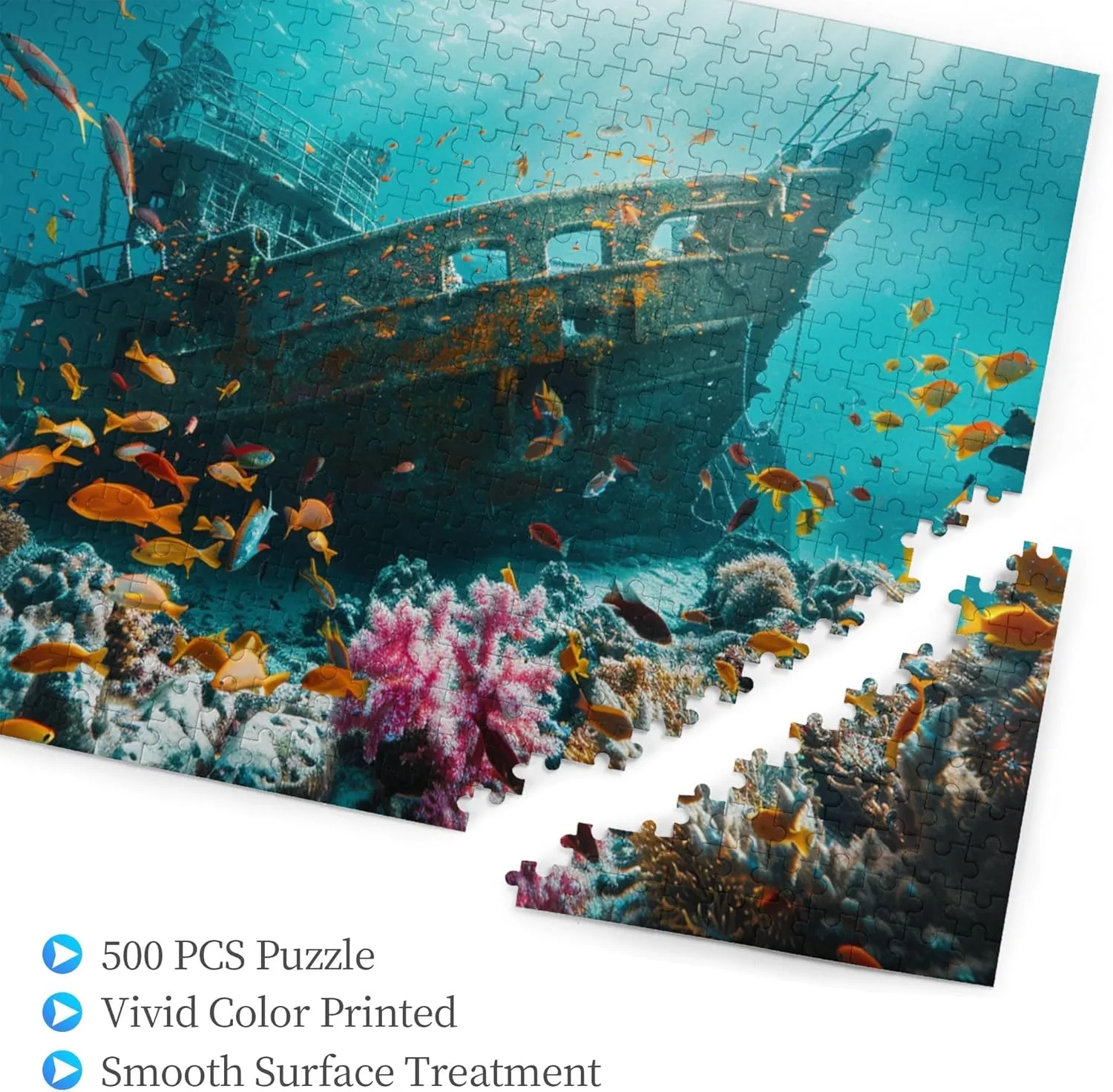 Underwater shipwrecks and Fish Puzzles for Adults 500 Pieces,Funny shipwrecks and Fish 500 Piece Wooden Puzzle,Adults Challenging Puzzle Perfect for Game Nights,Gift for Puzzle Enthusiast