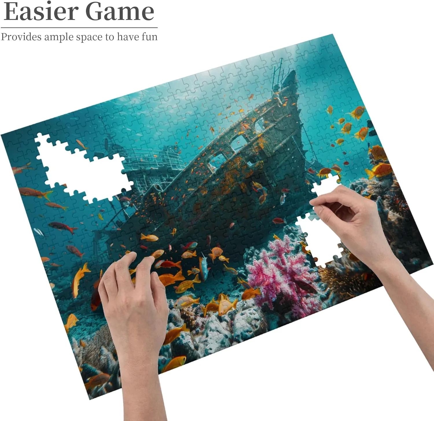 Underwater shipwrecks and Fish Puzzles for Adults 500 Pieces,Funny shipwrecks and Fish 500 Piece Wooden Puzzle,Adults Challenging Puzzle Perfect for Game Nights,Gift for Puzzle Enthusiast