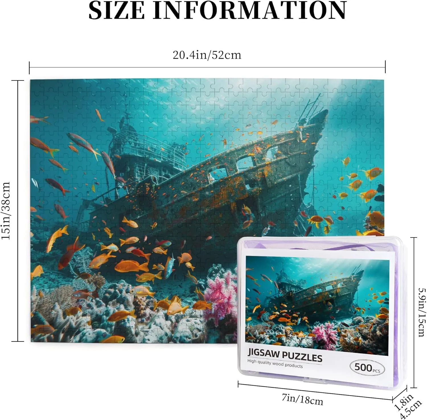 Underwater shipwrecks and Fish Puzzles for Adults 500 Pieces,Funny shipwrecks and Fish 500 Piece Wooden Puzzle,Adults Challenging Puzzle Perfect for Game Nights,Gift for Puzzle Enthusiast