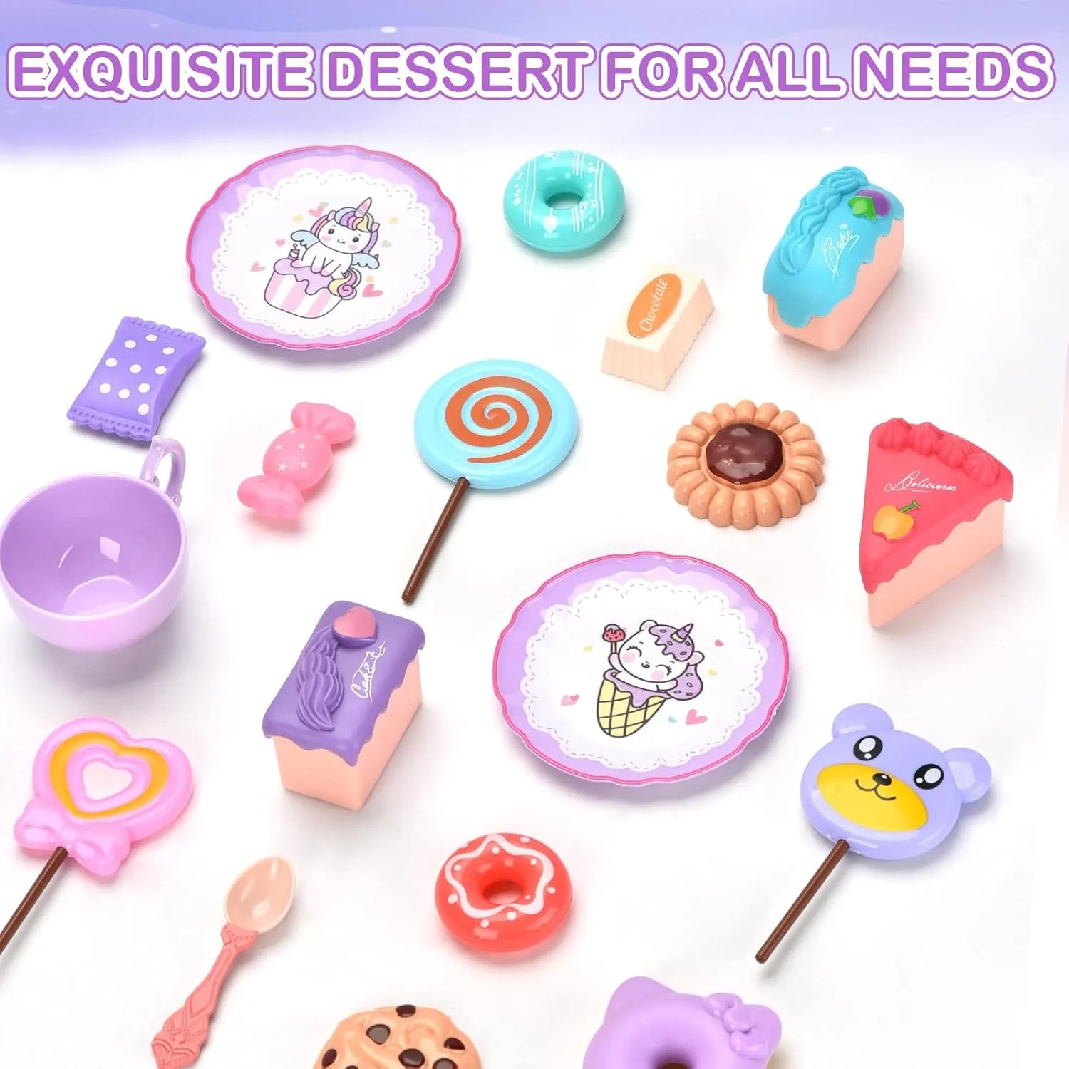 Unicorn Tea Party Set for Little Girls, Pretend Plastic Teapot Set, Princess Tea Time Play Kitchen Toy with Dessert, Carrying Case for Birthday Easter Gifts Kids Toddlers Age 3 4 5 6
