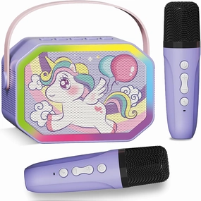 Unicorn Karaoke Machine for Kids, Toys for Girls, Easter Birthday Gifts for 3 4 5 6 7 8 9 10 Year Old Girl, Mini Portable Speaker with 2 Wireless Microphones Toy for Ages 8-13, Gift for Boys Toddler