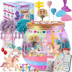 Unicorn Terrarium Crafts Kit for Kids: LED Night Light-Up DIY Toys with Remote – Fun Birthday Gifts for Girls Ages 5 6 7 8 9 10 Years Old – Creative Arts & Crafts Activity Set